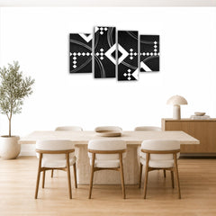 LR Abstract Wall Art Picture – Black & White Modern Framed 4 Panel Split Canvas Print | Ready to Hang | Modern Wall Art for Living Room, Bedroom & Office