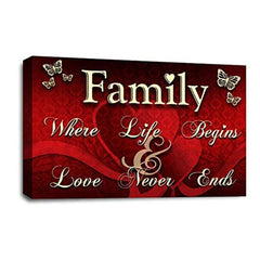 LR Family Love Quote Wall Art Picture – Red & Cream Framed Canvas Print | Ready to Hang | Modern Wall Art for Living Room, Bedroom & Office