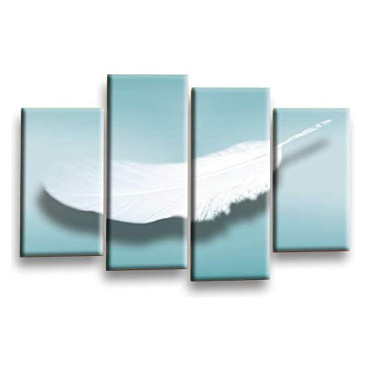 LR Abstract Wall Art Picture – Teal & White Floral Framed 4 Panel Split Canvas Print | Ready to Hang | Modern Wall Art for Living Room, Bedroom & Office