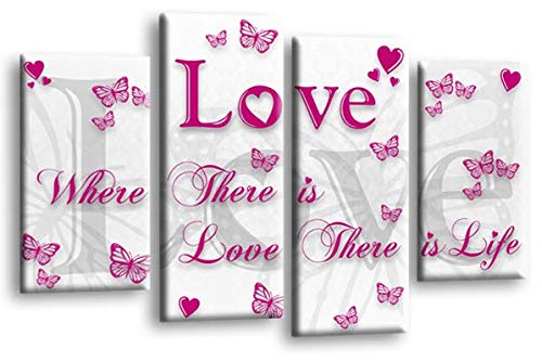 LR Love Quote Canvas Art Picture White Pink Grey Family Home Split Wall Panel Print