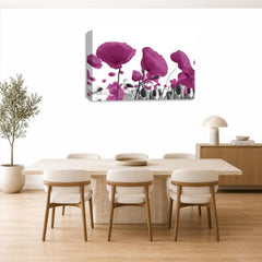LR Floral Poppy Rose Wall Art Picture – Purple, White & Plum Framed Canvas Print | Ready to Hang | Modern Wall Art for Living Room, Bedroom & Office