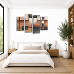 LR Grey Abstract Wall Art Picture – Cream Modern Framed 4 Panel Split Canvas Print | Ready to Hang | Modern Wall Art for Living Room, Bedroom & Office