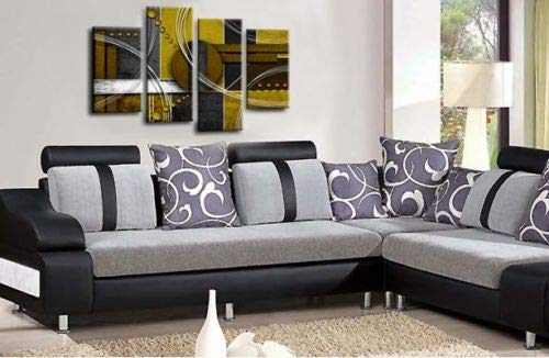 LR Abstract Wall Art Canvas Picture Mustard White Grey Circles Home Framed Split Panel Print Ready to Hang