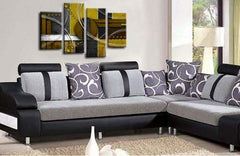 LR Abstract Wall Art Canvas Picture Mustard White Grey Circles Home Framed Split Panel Print Ready to Hang