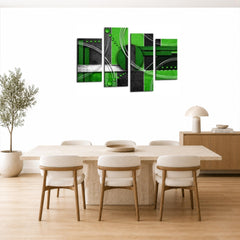 LR Abstract Wall Art Picture – Grey, Green & White Modern Framed 4 Panel Split Canvas Print | Ready to Hang | Modern Wall Art for Living Room, Bedroom & Office