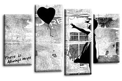 LR Banksy Heart Art Print Black Grey Balloon Girl Framed Canvas Split Wall Picture Ready to Hang