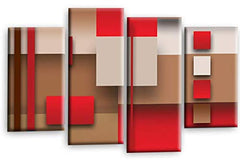 LR Red Abstract Wall Art Picture Cream Squares Checks Framed Canvas Split Print Ready to Hang