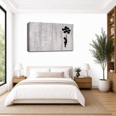LR Banksy Balloon Girl Wall Art Picture – Grey & White Graffiti Art Framed Canvas Print | Ready to Hang | Modern Wall Art for Living Room, Bedroom & Office