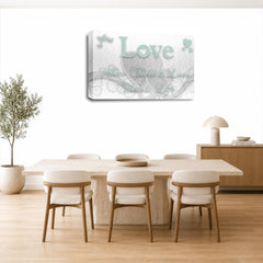 LR Love Quote Wall Art Picture – White & Duck Egg Framed Canvas Print | Ready to Hang | Modern Wall Art for Living Room, Bedroom & Office