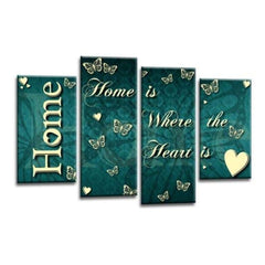 LR Love Quote Home Wall Art Picture – Teal & Cream Framed 4 Panel Split Canvas Print | Ready to Hang | Modern Wall Art for Living Room, Bedroom & Office