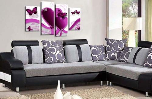 LR Butterfly Heart Wall Art Picture Love Purple White Framed Split Canvas Panel Print