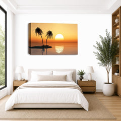LR Sunset Beach Wall Art Picture – Orange Seascape Framed Canvas Print | Ready to Hang | Modern Wall Art for Living Room, Bedroom & Office