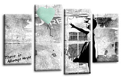 LR Banksy Heart Art Print Duck Egg Grey Balloon Girl Framed Canvas Split Wall Picture Ready to Hang