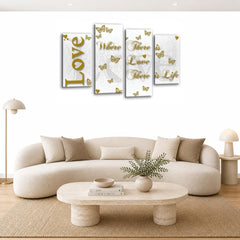 LR Love Quote Wall Art Picture – Gold & White Framed 4 Panel Split Canvas Print | Ready to Hang | Modern Wall Art for Living Room, Bedroom & Office