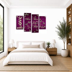 LR Love Quote Wall Art Picture – Purple & Cream Framed 4 Panel Split Canvas Print | Ready to Hang | Modern Wall Art for Living Room, Bedroom & Office
