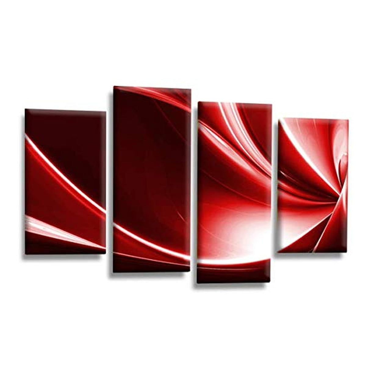 LR Abstract Wall Art Picture – Red, Black & White Modern Framed 4 Panel Split Canvas Print | Ready to Hang | Modern Wall Art for Living Room, Bedroom & Office