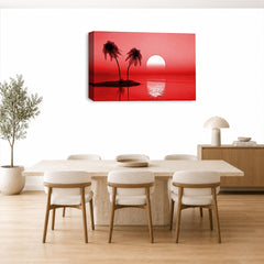 LR Sunset Beach Wall Art Picture – Red Seascape Framed Canvas Print | Ready to Hang | Modern Wall Art for Living Room, Bedroom & Office