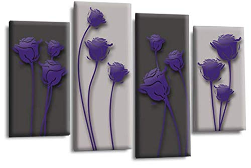 LR Purple Floral Rose Wall Art Picture Grey Abstract Flower Love Framed Split Panel Print Ready to Hang