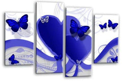 LR Butterfly Heart Wall Art Picture Love Blue White Framed Split Canvas Panel Print