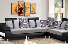 LR Abstract Floral Wall Art Picture – Orange Framed 4 Panel Split Canvas Print | Ready to Hang | Modern Wall Art for Living Room, Bedroom & Office