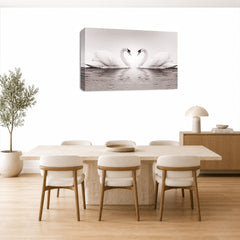 LR Framed Love Heart Swans Wall Art Picture – Grey & White Framed Canvas Print | Ready to Hang | Modern Wall Art for Living Room, Bedroom & Office