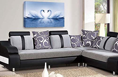 LR Love Heart Swans Wall Art Picture Blue White Kissing Framed Canvas Panel Print Ready to Hang