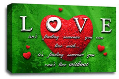 LR Love Quote Wall Art Picture Green Red Heart Framed Canvas Print Ready to Hang