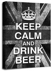 LR Keep Calm Wall Art Canvas Picture Drink Beer Grey White Union Jack Home Framed Panel Print Ready to Hang
