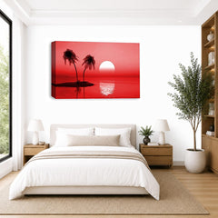 LR Sunset Beach Wall Art Picture – Red Seascape Framed Canvas Print | Ready to Hang | Modern Wall Art for Living Room, Bedroom & Office
