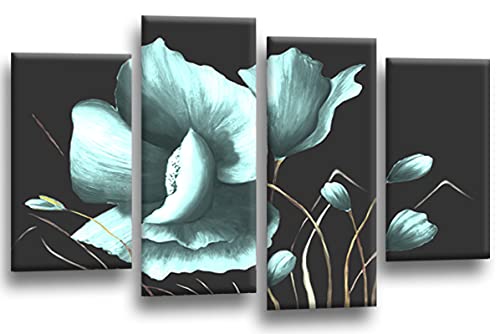 LR Floral Rose Wall Art Picture Duck Egg Flower Poppy Framed Split Canvas Print Ready to Hang