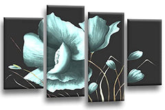 LR Floral Rose Wall Art Picture Duck Egg Flower Poppy Framed Split Canvas Print Ready to Hang