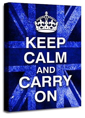 LR Keep Calm Wall Art Canvas Picture Carry On Blue White Union Jack Home Framed Panel Print Ready to Hang
