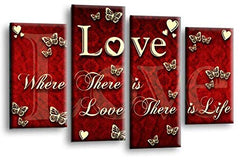LR Love Quote Wall Art Picture Red Cream Family Framed Split Panel Print Ready to Hang