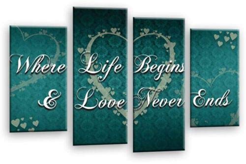 LR Love Quote Wall Art Picture Teal Grey Heart Life Home Framed Split Panel Print Ready to Hang