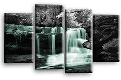 LR Waterfall Wall Art Print Forrest Landscape Duck Egg Grey Framed Split Canvas Picture Ready to Hang