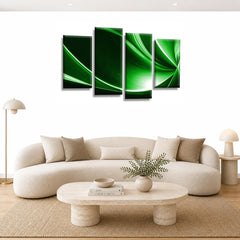 LR Green Abstract Wall Art Picture – Black & White Modern Framed 4 Panel Split Canvas Print | Ready to Hang | Modern Wall Art for Living Room, Bedroom & Office