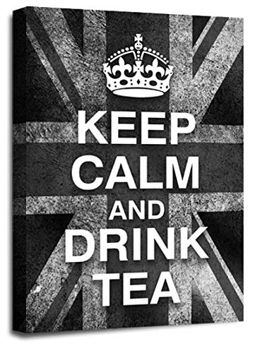 LR Keep Calm Wall Art Canvas Picture Drink Tea Grey White Union Jack Home Framed Panel Print Ready to Hang