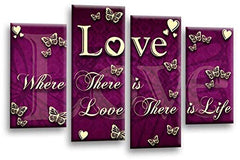 LR Love Wall Art Print Purple Cream Family Home Quote Framed Canvas Split Picture Ready to Hang