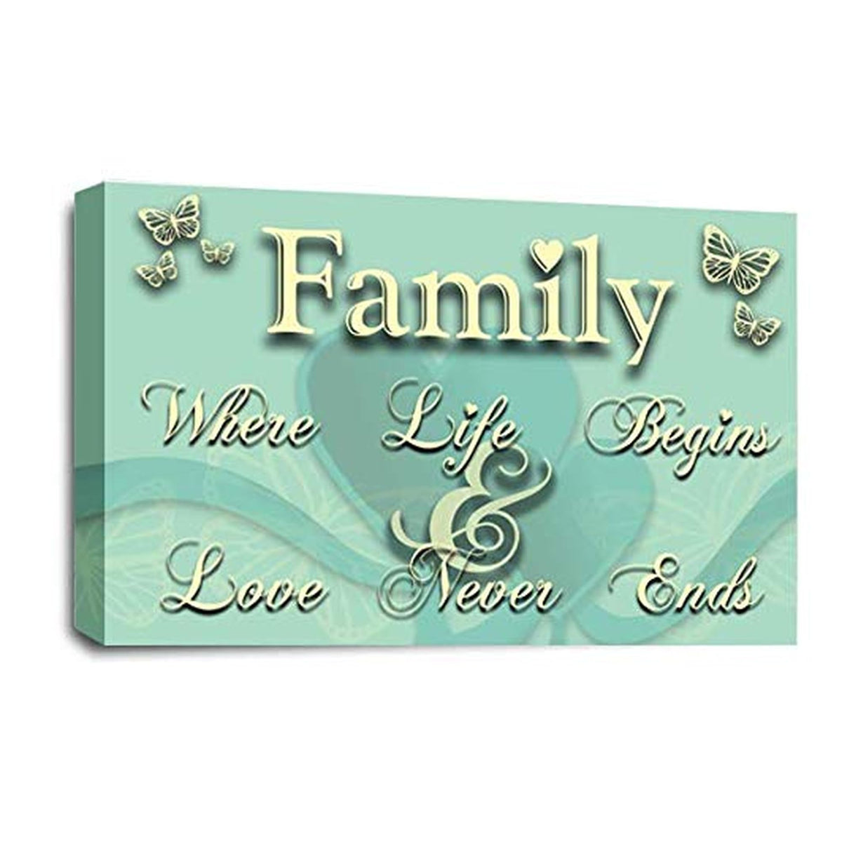 LR Family Love Quote Wall Art Picture – Cream & Duck Egg Framed Canvas Print | Ready to Hang | Modern Wall Art for Living Room, Bedroom & Office