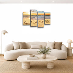 LR Love Quote Wall Art Picture – Grey, Cream & Orange Framed 4 Panel Split Canvas Print | Ready to Hang | Modern Wall Art for Living Room, Bedroom & Office