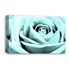 LR Floral Wall Art Picture – Duck Egg Rose Framed Canvas Print | Ready to Hang | Modern Wall Art for Living Room, Bedroom & Office