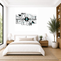 LR Teal Abstract Wall Art Picture – Black & White Modern Framed 4 Panel Split Canvas Print | Ready to Hang | Modern Wall Art for Living Room, Bedroom & Office