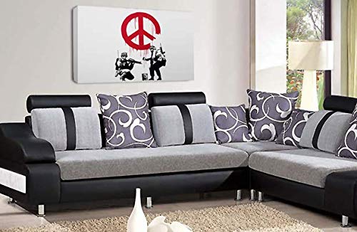 LR Banksy Soldier Art Print Grey White CND Graffiti Framed Canvas Wall Picture Ready to Hang