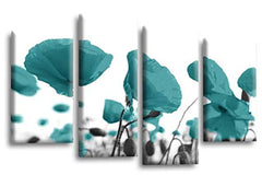 LR Floral Rose Poppy Wall Art Picture Teal White Flower Framed Split Canvas Print Ready to Hang
