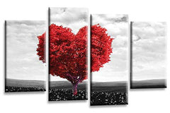 LR Floral Love Heart Wall Art Picture Abstract Tree Red Grey Flower Framed Split Print Ready to Hang