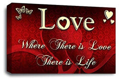 LR Love Quote Wall Art Canvas Red Cream Framed Home Family Picture Print Ready to Hang