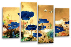 LR Floral Rose Poppy Wall Art Picture Cream Blue Chinese Flower Framed Canvas Split Panel Print