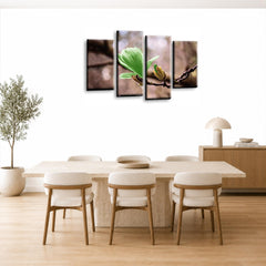 LR Floral Rose Wall Art Picture – Grey & Green Framed 4 Panel Split Canvas Print | Ready to Hang | Modern Wall Art for Living Room, Bedroom & Office