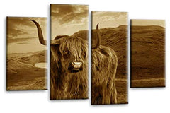 LR Large Highland Cattle Canvas Art Picture Scottish Animal Cow Split Wall Panel Print