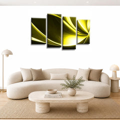 LR Yellow Abstract Wall Art Picture – Black & White Modern Framed 4 Panel Split Canvas Print | Ready to Hang | Modern Wall Art for Living Room, Bedroom & Office
